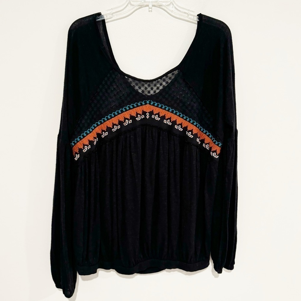 Free People | New World Embroidered Top Boho Lace Black Size Medium - Picture 4 of 8
